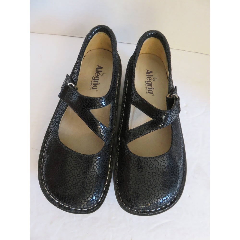 Alegria Black Snake Embossed Leather Mary Jane Professional Clogs Shoes EU 39 - Picture 2 of 7